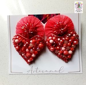 ❤ Heart shaped stud earrings, handcrafted jewelry.